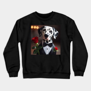 Dalmatian wearing tuxedo and bow tie with red rose Crewneck Sweatshirt